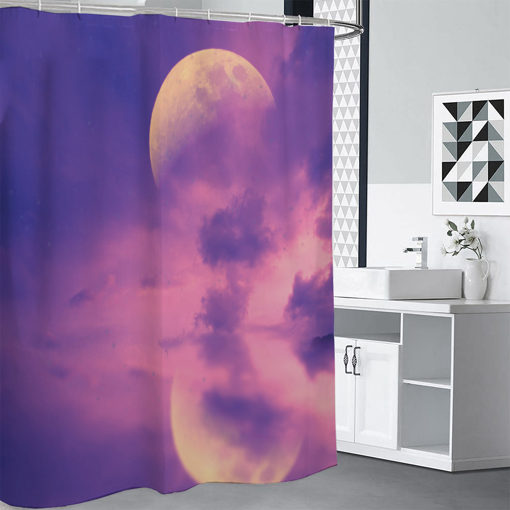 Purple Sky And Full Moon Print Shower Curtain