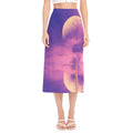 Purple Sky And Full Moon Print Side Slit Midi Skirt