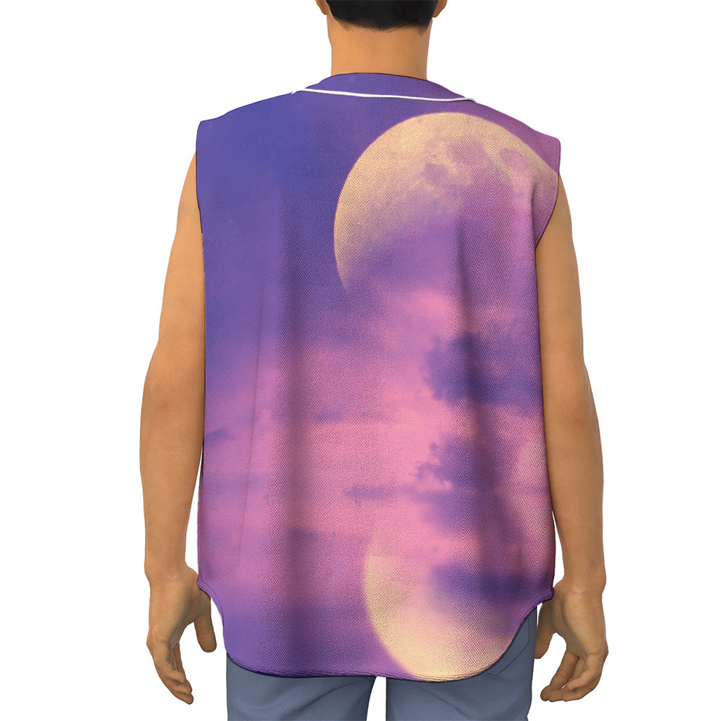 Purple Sky And Full Moon Print Sleeveless Baseball Jersey