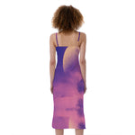 Purple Sky And Full Moon Print Slim Fit Midi Cami Dress
