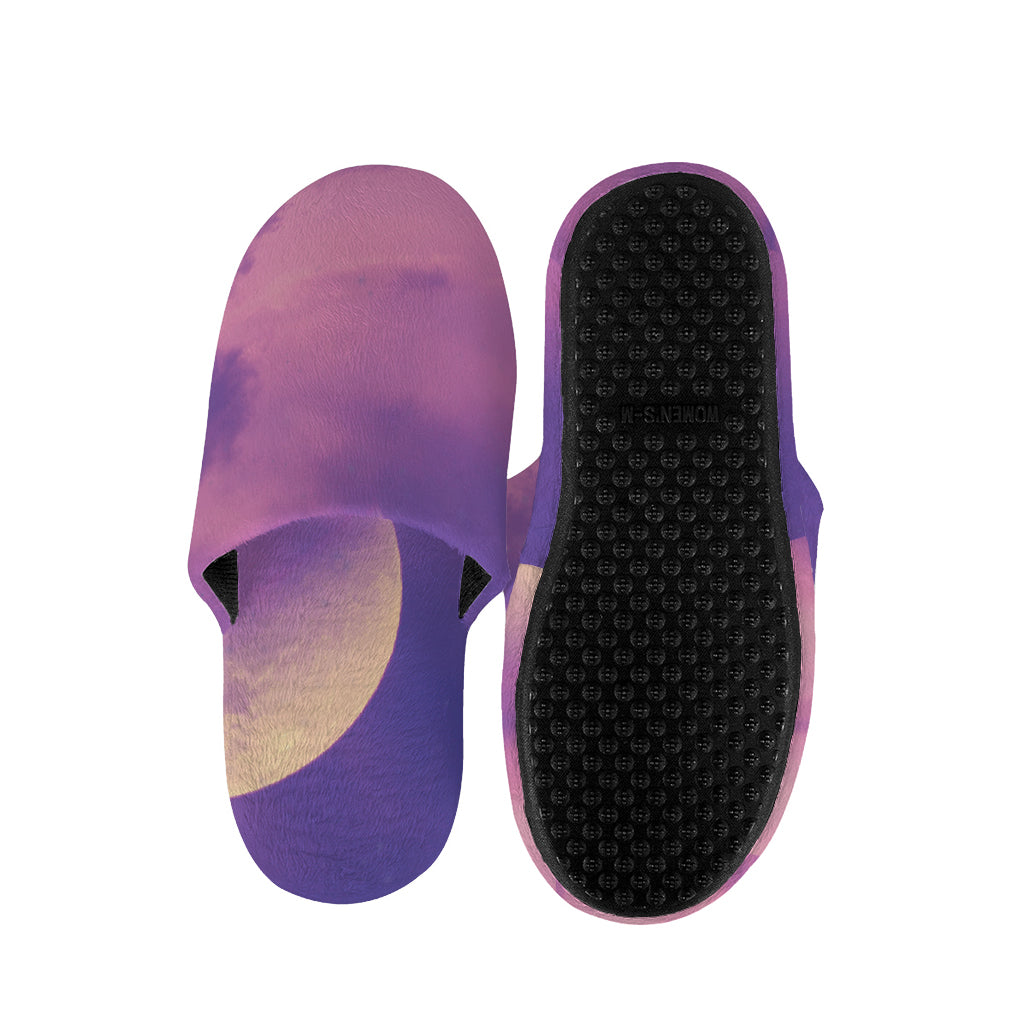 Purple Sky And Full Moon Print Slippers