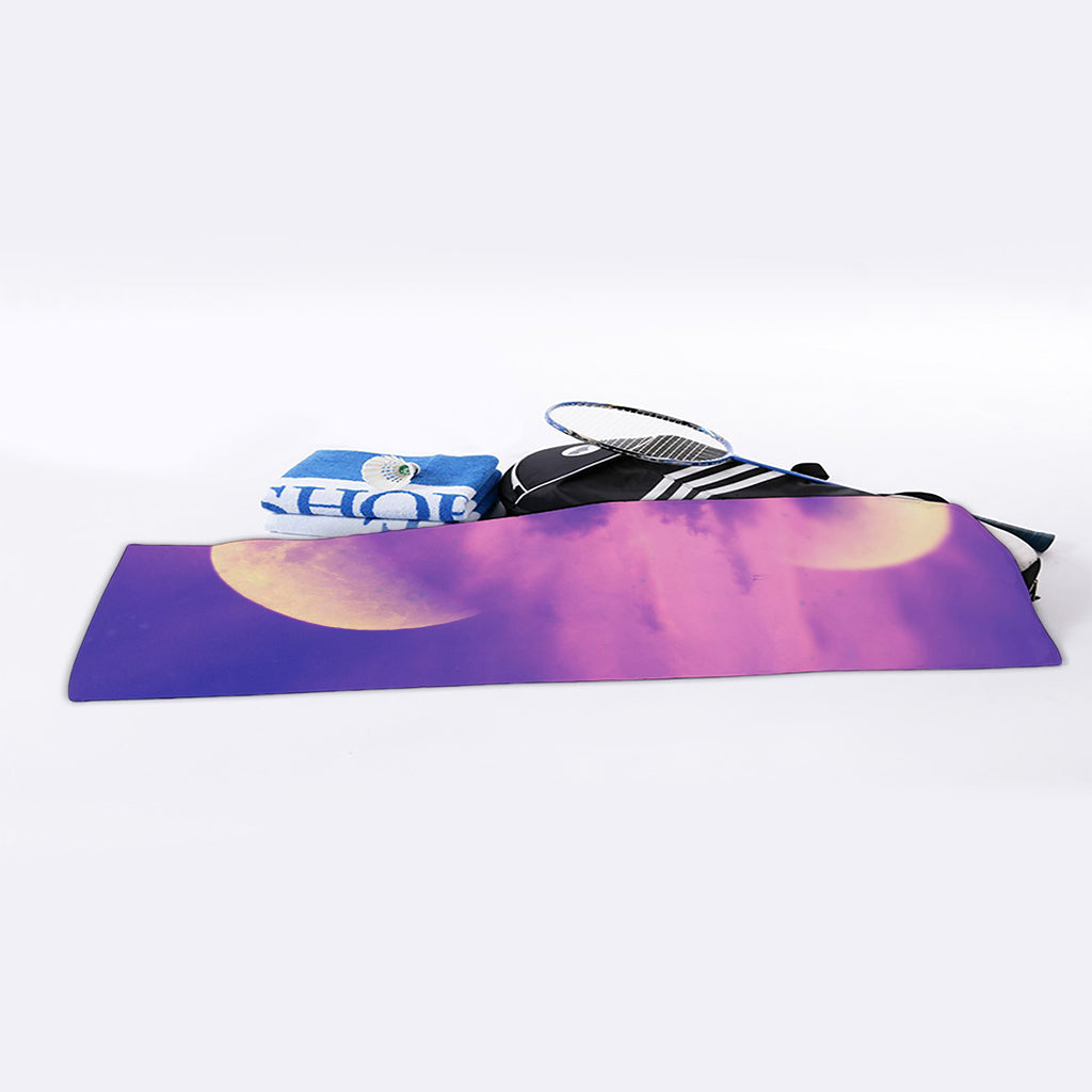 Purple Sky And Full Moon Print Sports Towel