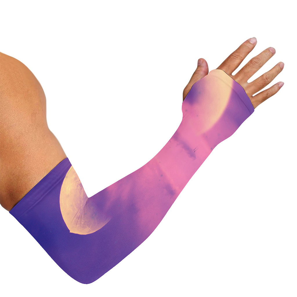 Purple Sky And Full Moon Print Sun Protection Arm Sleeves