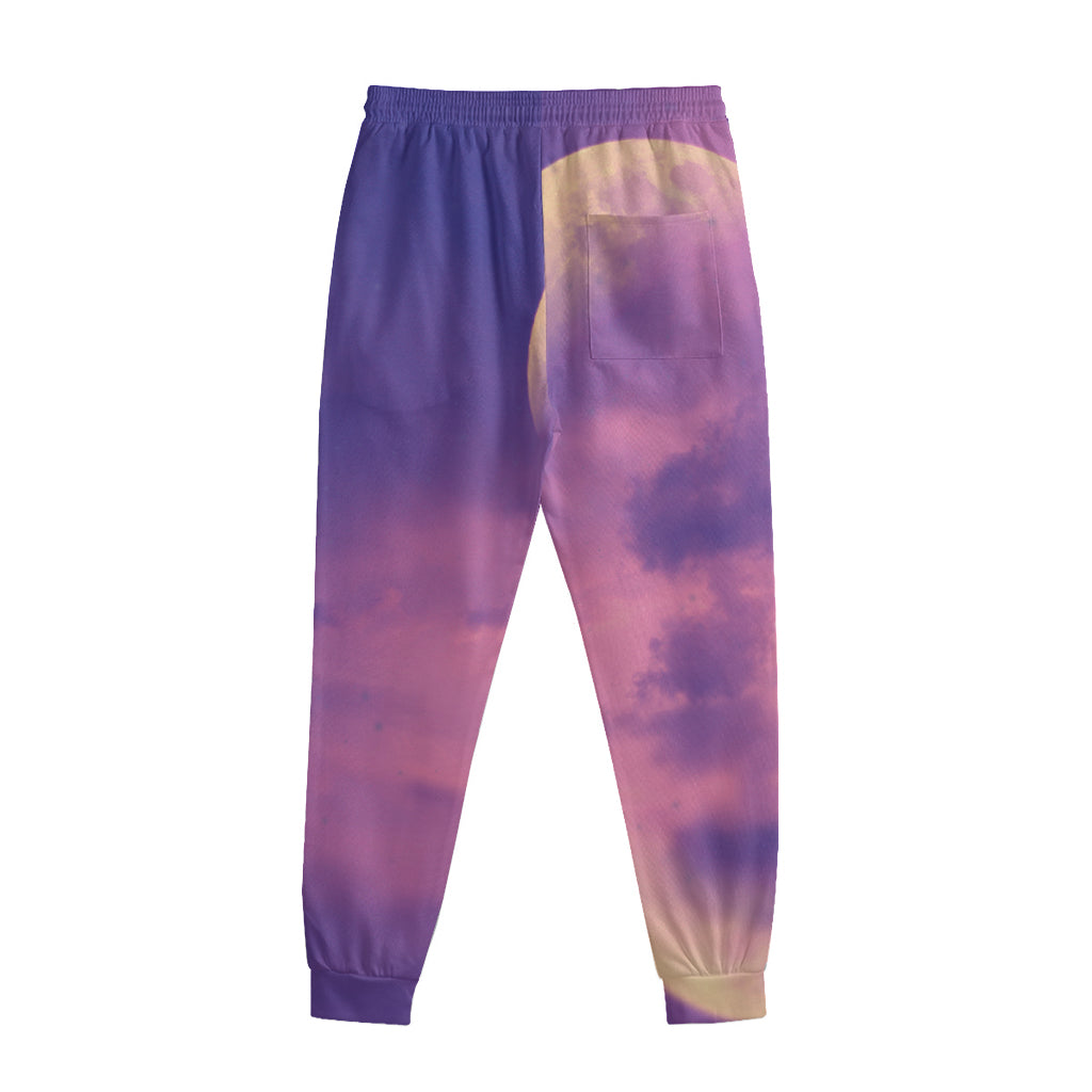 Purple Sky And Full Moon Print Sweatpants