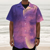 Purple Sky And Full Moon Print Textured Short Sleeve Shirt