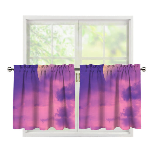Purple Sky And Full Moon Print Tier Curtains