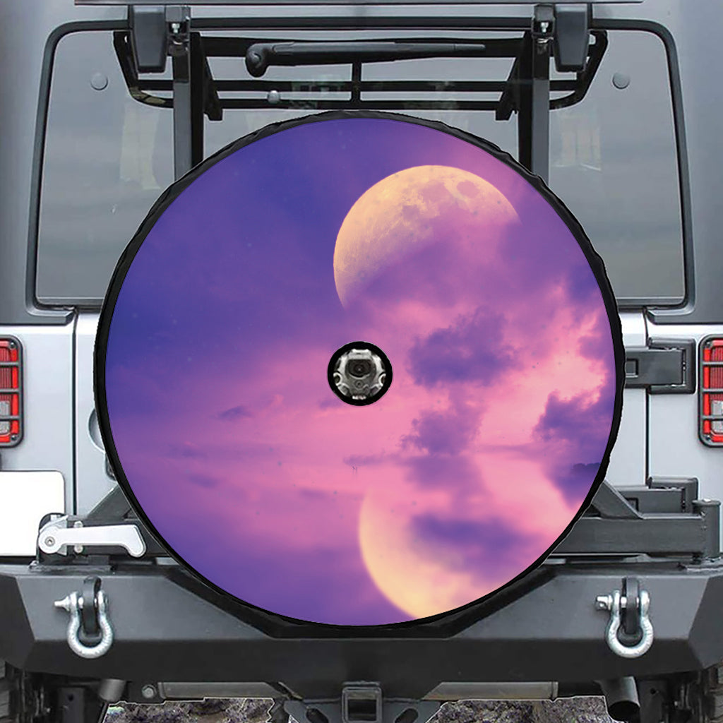 Purple Sky And Full Moon Print Tire Cover With Camera Hole