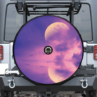 Purple Sky And Full Moon Print Tire Cover With Camera Hole