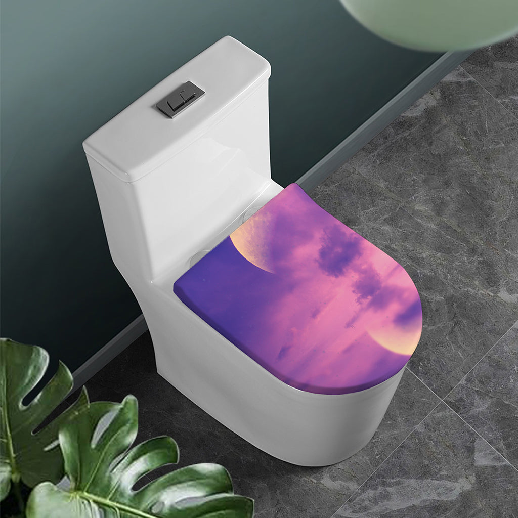 Purple Sky And Full Moon Print Toilet Lid Cover