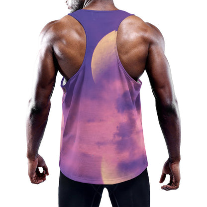 Purple Sky And Full Moon Print Training Tank Top