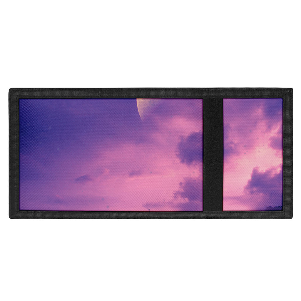Purple Sky And Full Moon Print Trifold Wallet