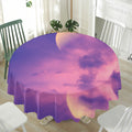 Purple Sky And Full Moon Print Waterproof Round Tablecloth