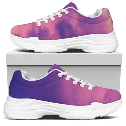 Purple Sky And Full Moon Print White Chunky Shoes