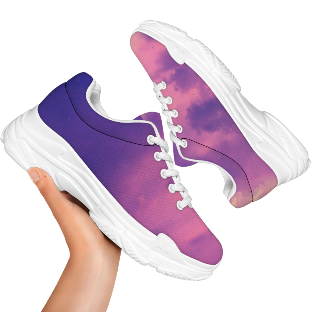 Purple Sky And Full Moon Print White Chunky Shoes