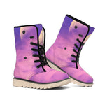 Purple Sky And Full Moon Print Winter Boots