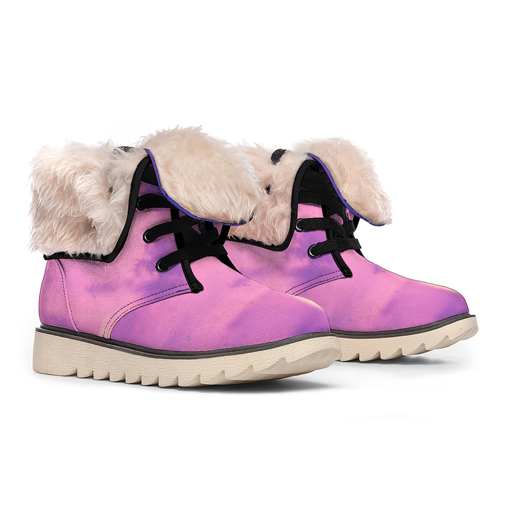 Purple Sky And Full Moon Print Winter Boots