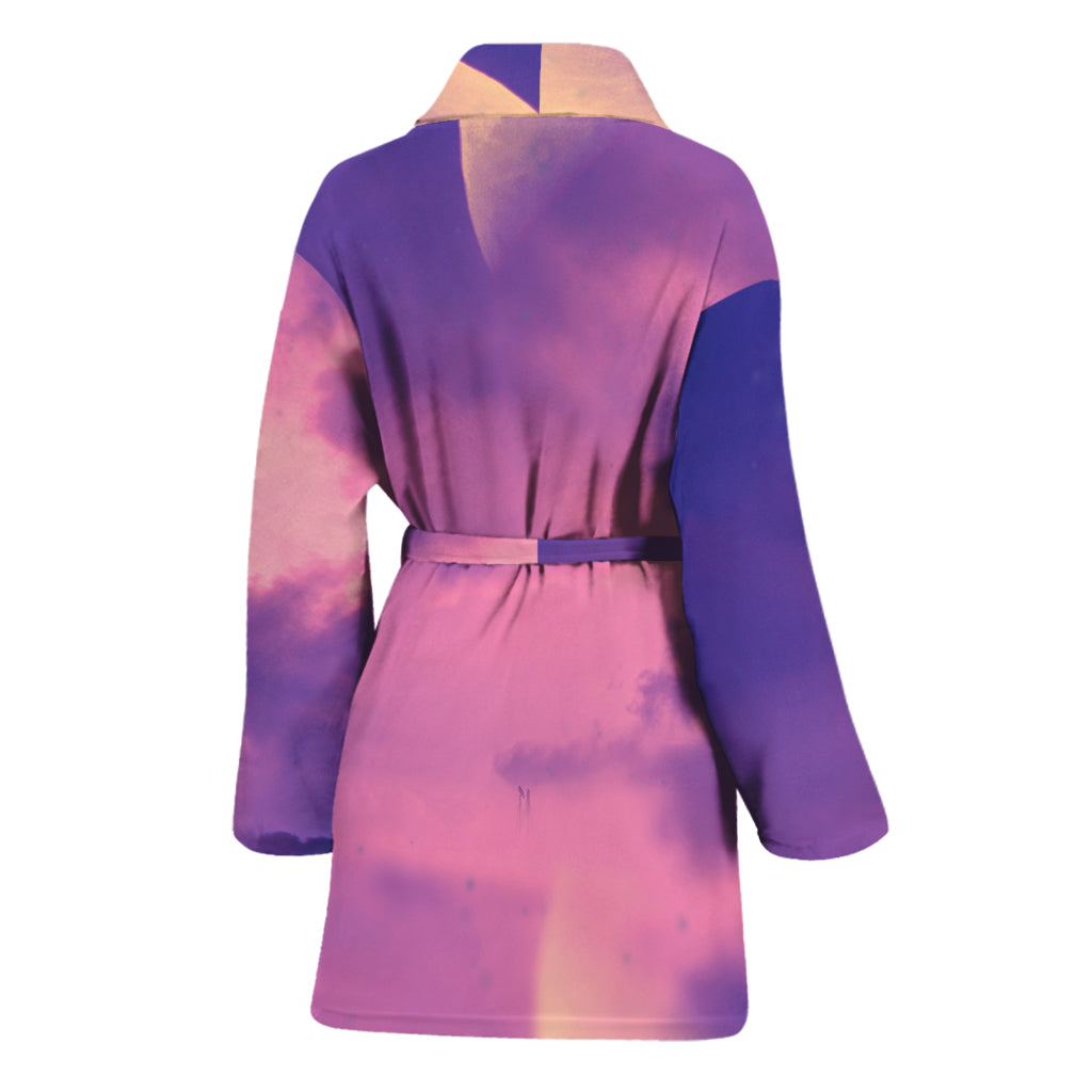 Purple Sky And Full Moon Print Women's Bathrobe