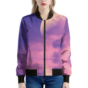 Purple Sky And Full Moon Print Women's Bomber Jacket