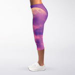 Purple Sky And Full Moon Print Women's Capri Leggings