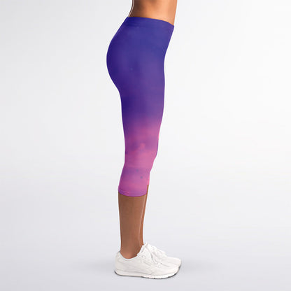 Purple Sky And Full Moon Print Women's Capri Leggings
