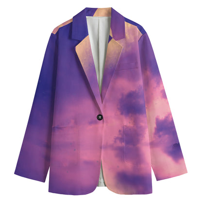 Purple Sky And Full Moon Print Women's Cotton Blazer