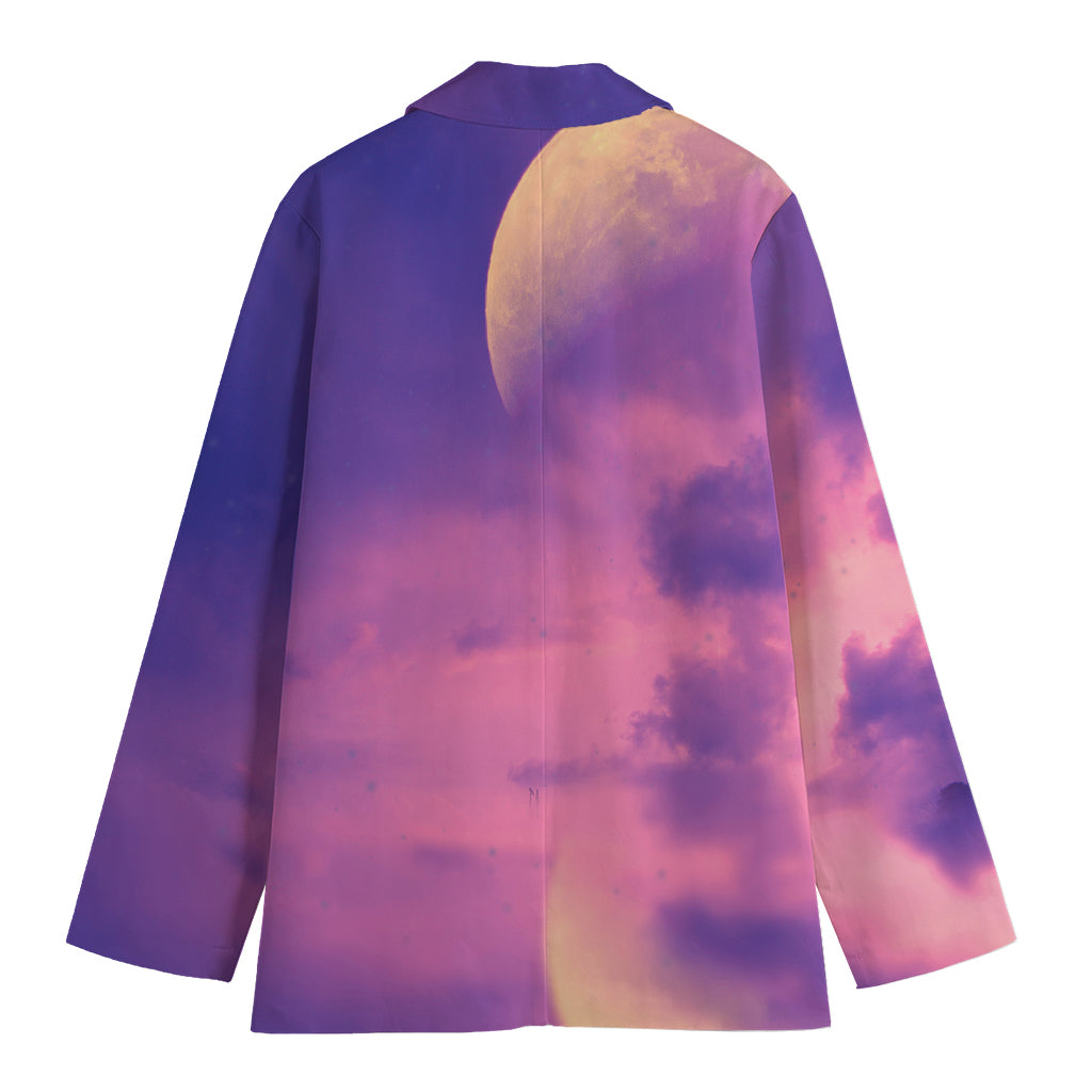 Purple Sky And Full Moon Print Women's Cotton Blazer