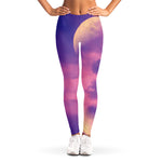 Purple Sky And Full Moon Print Women's Leggings