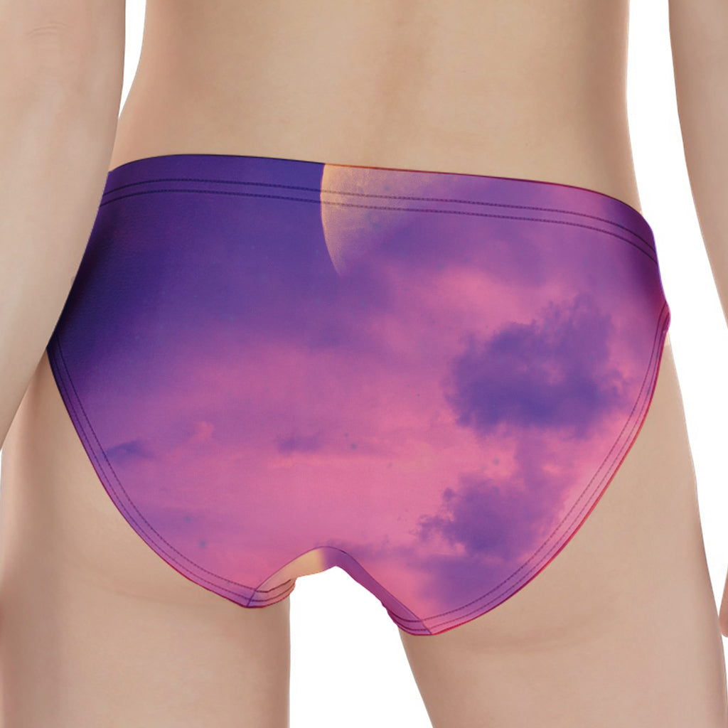 Purple Sky And Full Moon Print Women's Panties