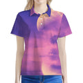 Purple Sky And Full Moon Print Women's Polo Shirt