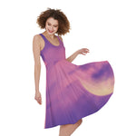 Purple Sky And Full Moon Print Women's Sleeveless Dress