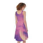 Purple Sky And Full Moon Print Women's Sleeveless Dress