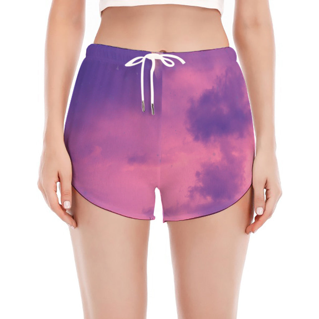 Purple Sky And Full Moon Print Women's Split Running Shorts
