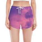 Purple Sky And Full Moon Print Women's Split Running Shorts