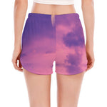 Purple Sky And Full Moon Print Women's Split Running Shorts