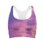 Purple Sky And Full Moon Print Women's Sports Bra