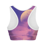 Purple Sky And Full Moon Print Women's Sports Bra