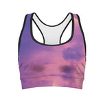 Purple Sky And Full Moon Print Women's Sports Bra