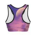 Purple Sky And Full Moon Print Women's Sports Bra