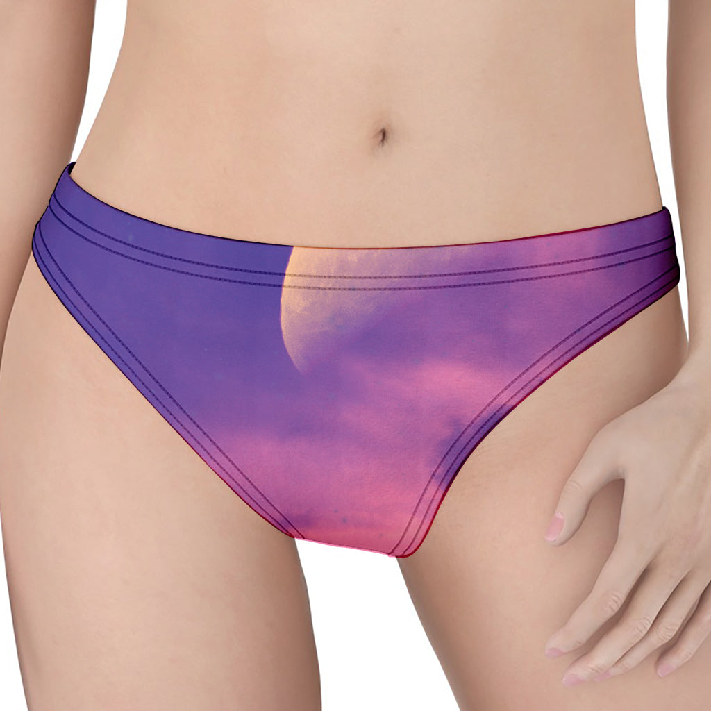 Purple Sky And Full Moon Print Women's Thong