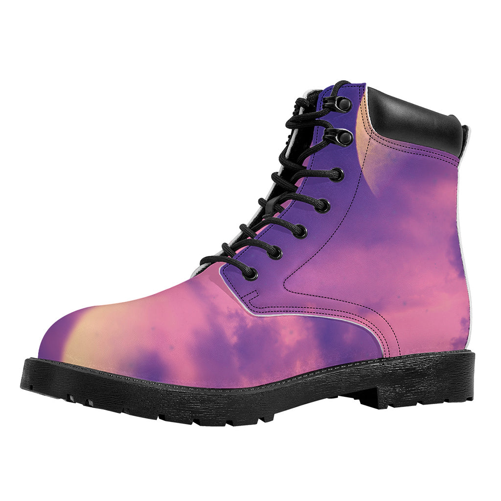 Purple Sky And Full Moon Print Work Boots