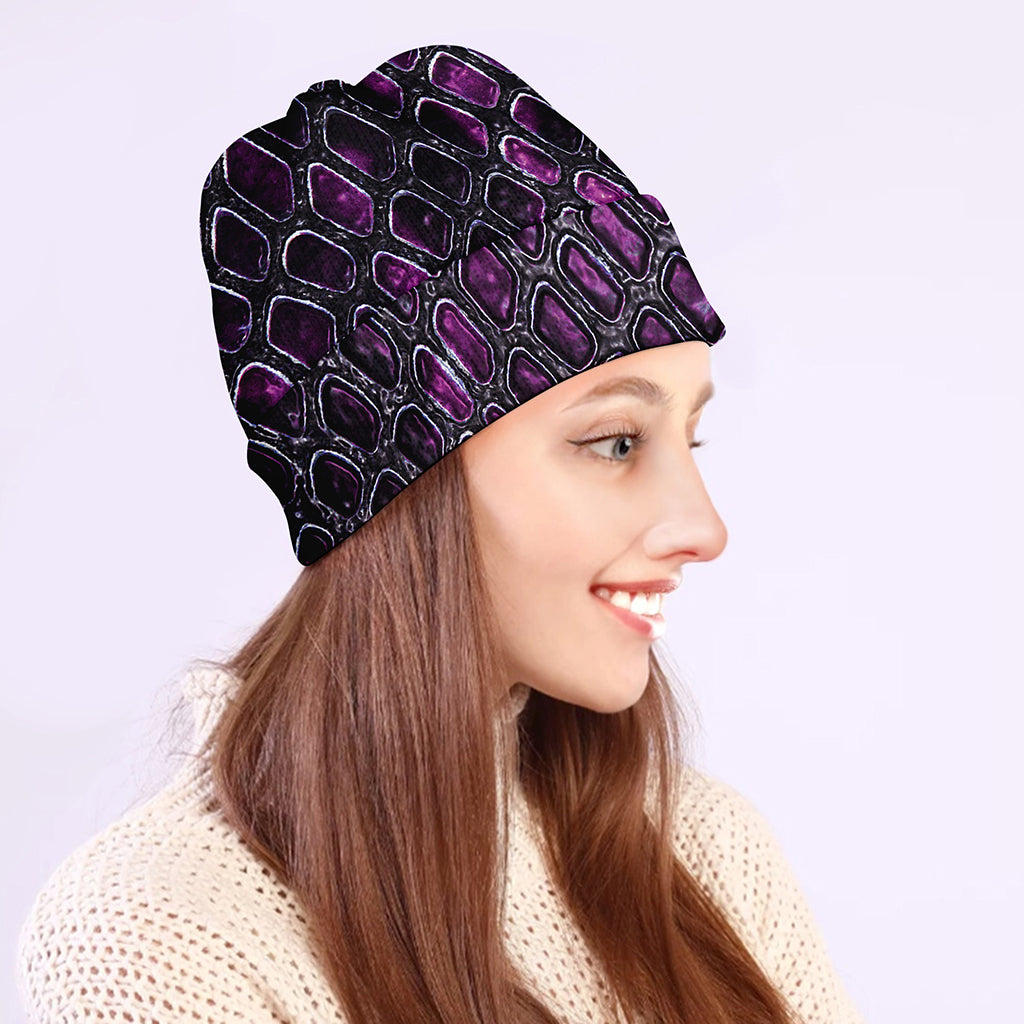 Purple Snakeskin Print Beanie