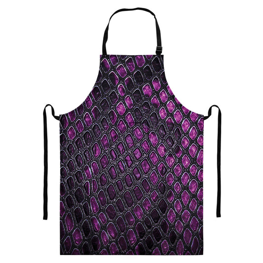 Purple Snakeskin Print Bib Apron With Pocket