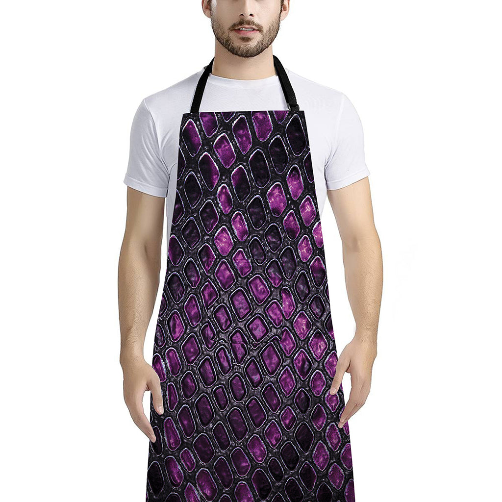 Purple Snakeskin Print Bib Apron With Pocket