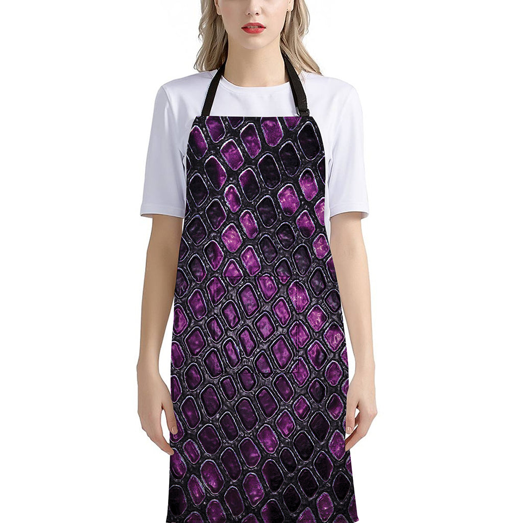 Purple Snakeskin Print Bib Apron With Pocket