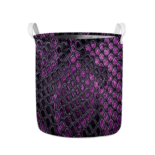 Purple Snakeskin Print Collapsible Laundry Basket