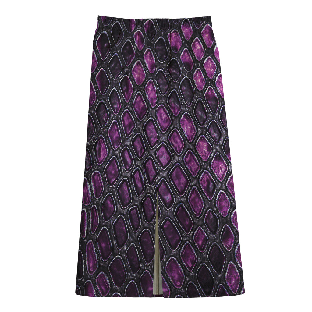 Purple Snakeskin Print Cotton Front Slit Maxi Skirt