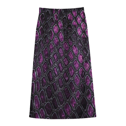 Purple Snakeskin Print Cotton Front Slit Maxi Skirt