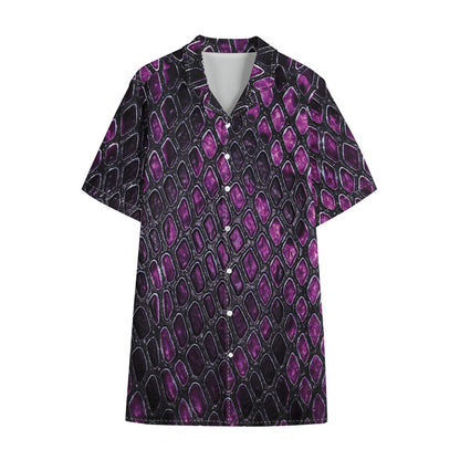 Purple Snakeskin Print Cotton Hawaiian Shirt