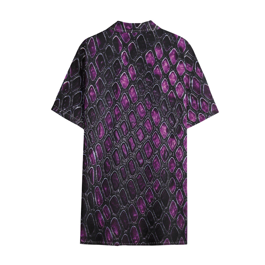 Purple Snakeskin Print Cotton Hawaiian Shirt