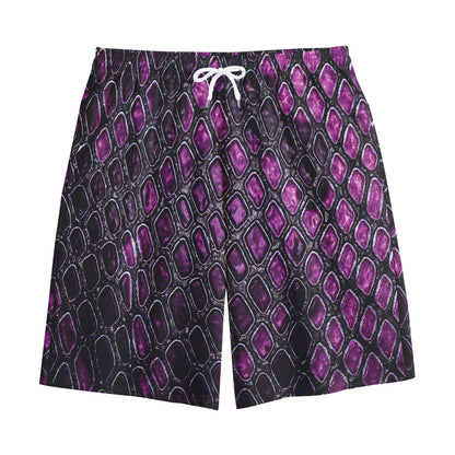 Purple Snakeskin Print Cotton Shorts
